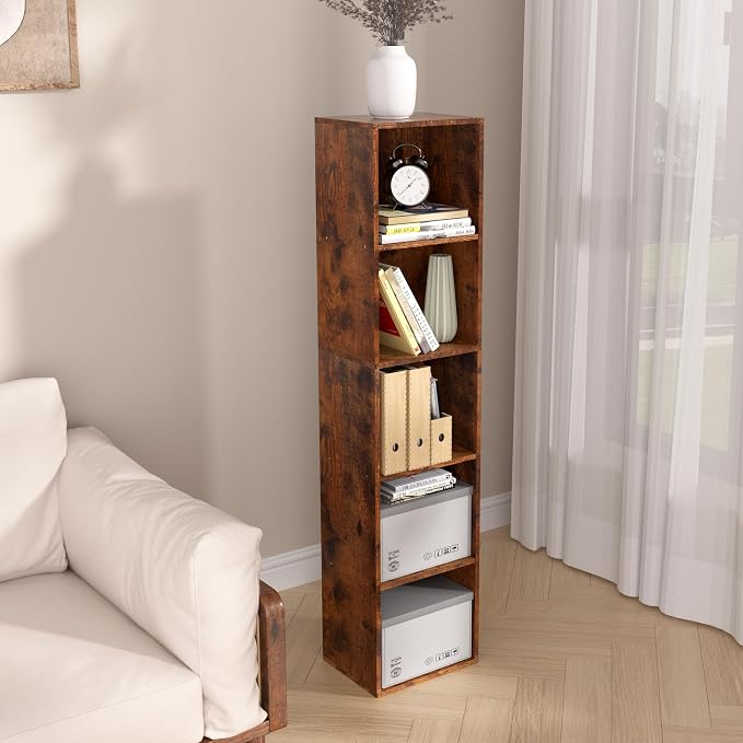 5-Tier Wooden Cube Storage Organizer, 52 Inch Tall Bookcase & Display Shelf - Image 6
