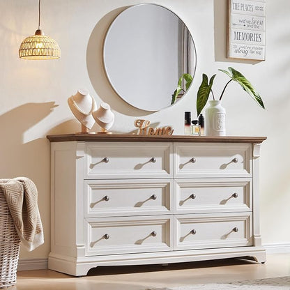 Farmhouse 6 Drawers Dresser for Bedroom, Wooden Dresser TV Stand by T4TREAMFurniture