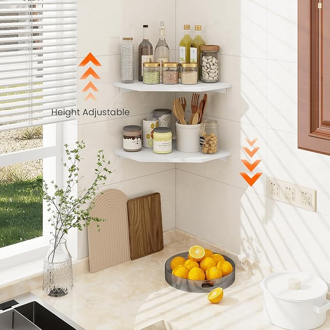 Corner Shelf Wall Mount, Cable Box, 2 Tier Wood Hanging Storage Shelf - Image 6