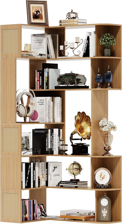 Corner Bookshelf 7-Tier, Farmhouse Corner Shelf, Tall Book Shelf L-Shaped Shelf - Image 5