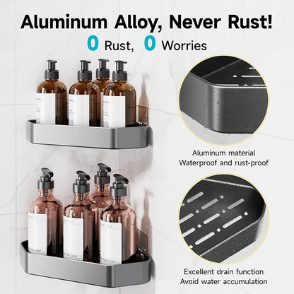 Veken Aluminum Corner Shower Caddy 4-Pack, Never Rust, No Drilling Adhesive - Image 2