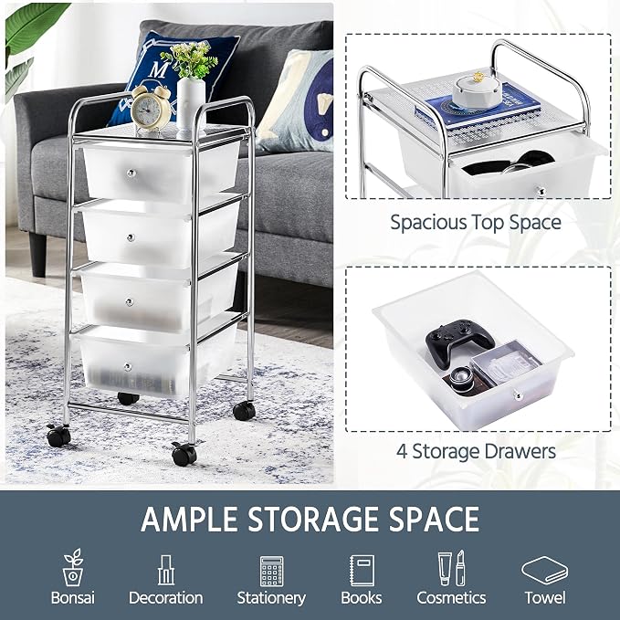 Yaheetech 4 Drawers Cart Rolling Plastic Storage Cart and Organizer Metal Frame - Image 6