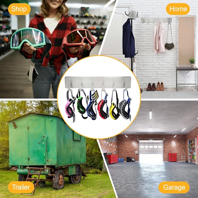 Blulu 2 Pack Aluminum Goggle Helmet Storage Rack Wall Mount 12 Hooks Goggle - Image 4
