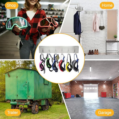 Blulu 2 Pack Aluminum Goggle Helmet Storage Rack Wall Mount 12 Hooks Goggle - Image 4
