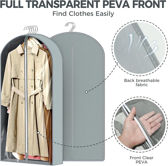 6 Pcs 60" Garment Bags for Hanging Clothes, Garment Bags Shoulder Covers - Image 3