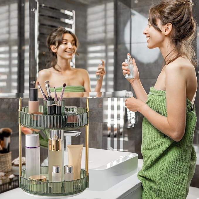 360° Rotating Makeup Organizer, Large-Capacity Skincare Make Up Storage 2 Tier - Image 3