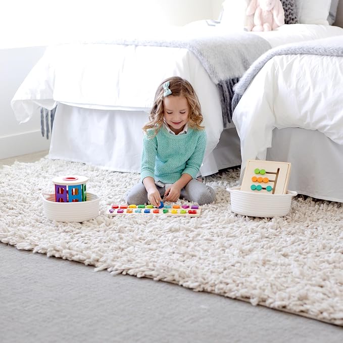 5-Piece Round Woven Cotton Rope Storage Baskets - Image 3