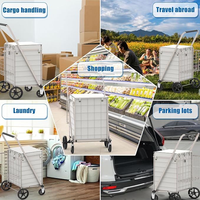 Shopping Cart for Groceries, 320lbs Jumbo Grocery Carts - Image 7