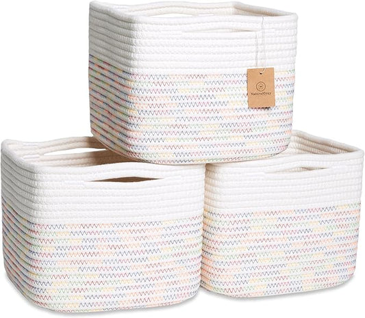 NaturalCozy Storage Cubes 9”x9”x7”Cotton Rope Woven Baskets by NaturalCozy