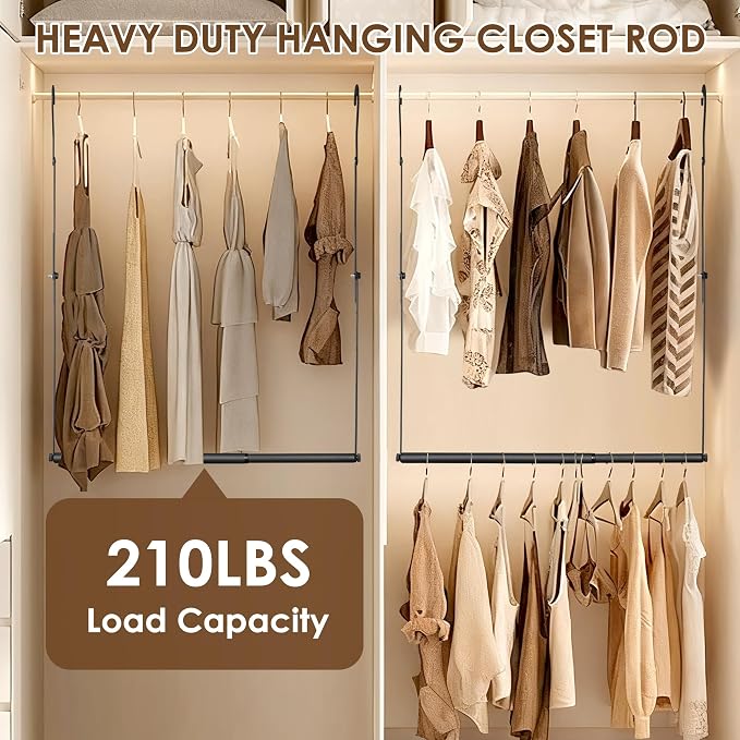 Hanging Closet Rod, Hanging Clothes Organizer, Adjustable, 2 Pack | Metal - Image 4