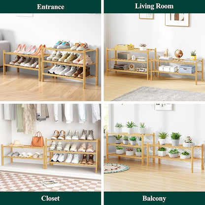 Smiry Bamboo Shoe Rack for Closet, 3 Tier Wooden Stackable Shoe Organizer - Image 6