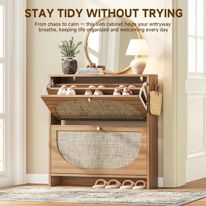 Nicetree Rattan Arched Accent Shoe Storage Cabinet - Image 5