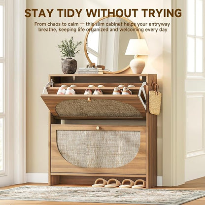 Nicetree Rattan Arched Accent Shoe Storage Cabinet - Image 5