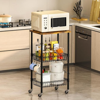 Homeiju Rolling Kitchen Storage Cart, 3-Tier Storage Rack on Caster Wheels by Homeiju