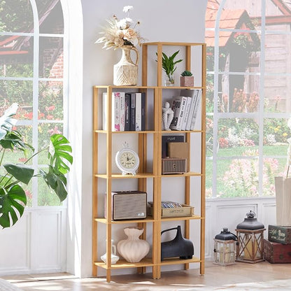 YUFAM 6 Tier Tall Skinny Bookshelf, Narrow Bookcase, Wooden Shelf, Natural | - Image 4