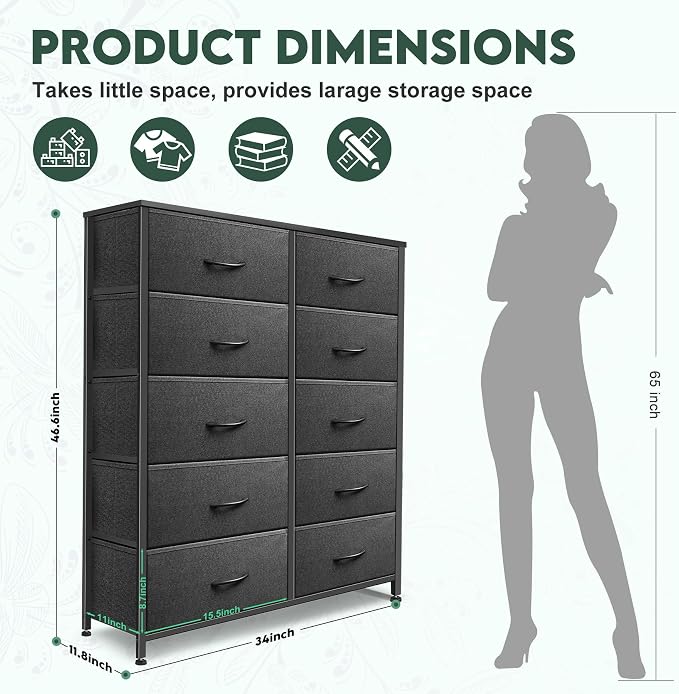 Dresser for Bedroom with 10 Drawers, Chest of Drawers, Storage Drawers - Image 3