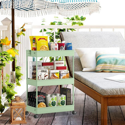 SPACEKEEPER Green 3-Tier Rolling Storage Cart, Bathroom & Kitchen Organizer - Image 3