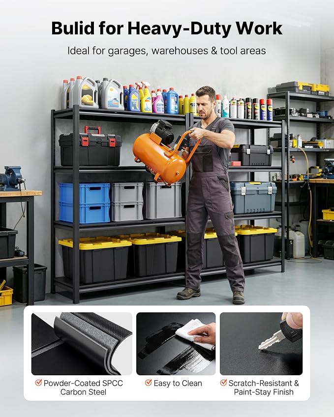 VEVOR Storage Shelves, 4-Tier Adjustable, 2400 lbs Capacity, Heavy Duty Garage - Image 6