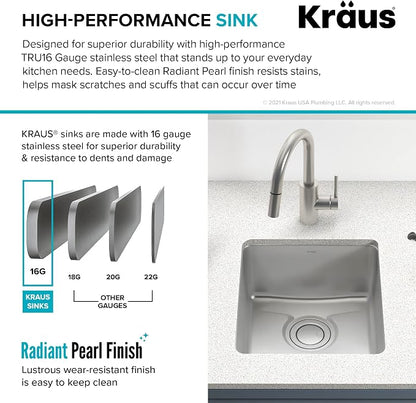 KRAUS Dex 17-Inch Undermount Single Bowl TRU16 Gauge Stainless Steel Kitchen - Image 4