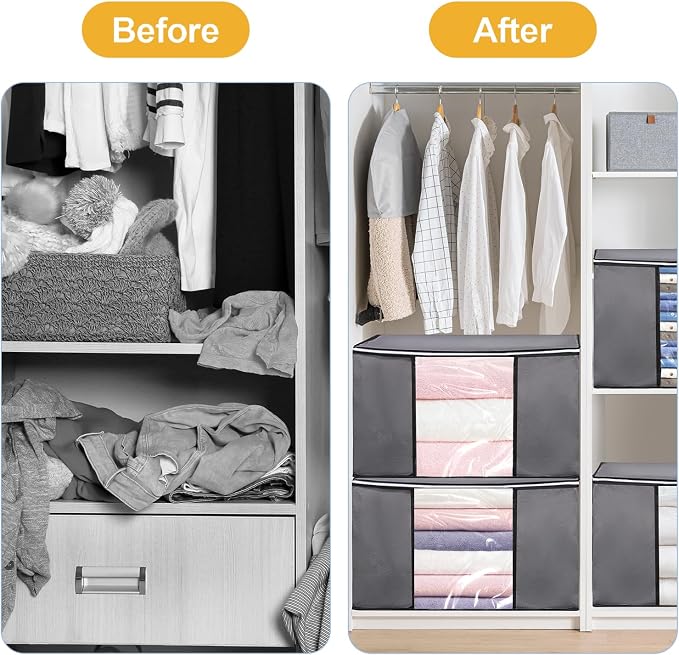 2 Pack Clothes Storage Bags, 90L Large Blanket Storage Bag Comforter Storage Bin - Image 5