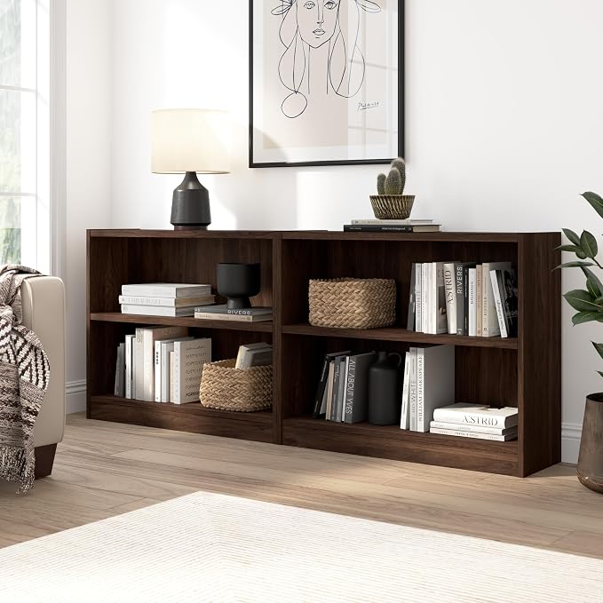 Bush Furniture Universal Small 2 Shelf Bookcase in Black Walnut, Low Storage - Image 4