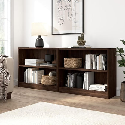 Bush Furniture Universal Small 2 Shelf Bookcase in Black Walnut, Low Storage - Image 4