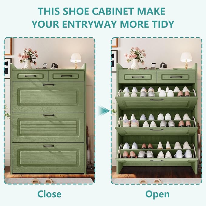 Shoe Cabinet with 3 Large Flip Drawers and 2 Storage Drawers, Narrow Shoe - Image 6