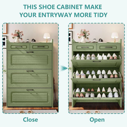 Shoe Cabinet with 3 Large Flip Drawers and 2 Storage Drawers, Narrow Shoe - Image 6