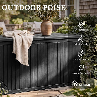 YITAHOME XXL 300 Gallon Extra Large OutdoorDeck Box, Lockable Resin Storage Box - Image 9