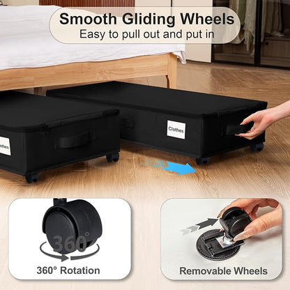 Vincona Under Bed Storage with Wheels, Rolling Under Bed Storage Containers - Image 4