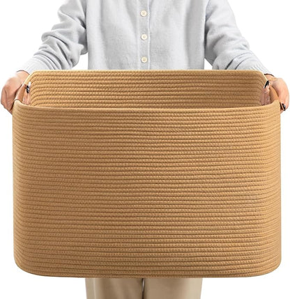 danpinera Large Blanket Basket for Living Room, 72 L Woven Cotton Rope Baskets by danpinera