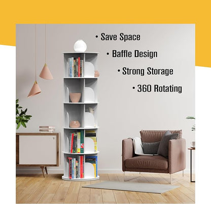 Rotating Bookshelf, Revolving Bookcase, Rotating Bookcase, 5 Tier White | - Image 4