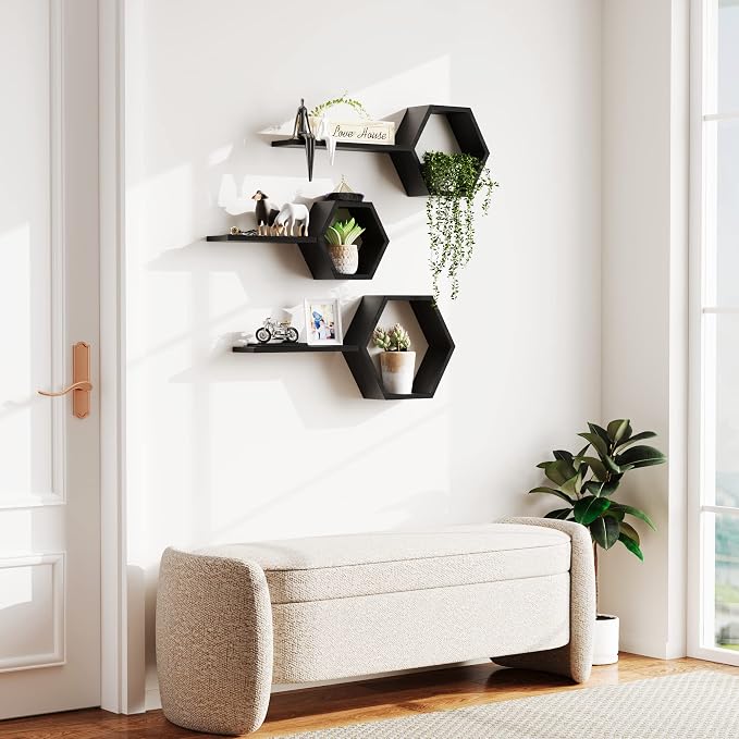 Wooden Hexagon Floating Shelves Wall Mounted - Image 7