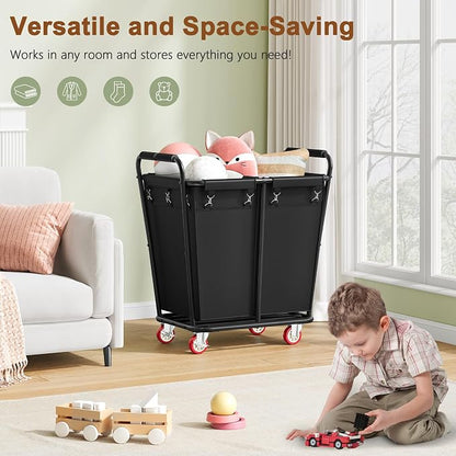 Hoctieon 2 Section Laundry Sorter Cart, 300L Rolling Hamper - Image 8