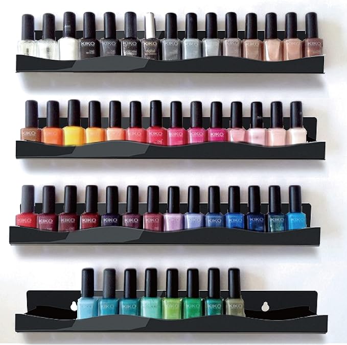 YMVV 15" Nail Polish Rack Wall Mounted Shelf, 6 Pack Black Acrylic Organizer - Image 5