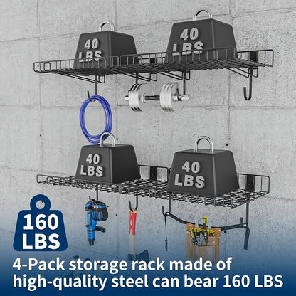 4 Pack Garage Wall Shelf, Wall Mounted Storage Shelves, Heavy Duty Metal Shelves - Image 4