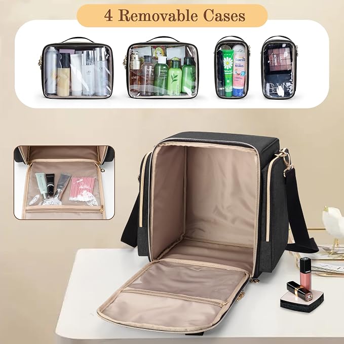 LUXJA Travel Makeup Bag with 4 Inner Removable Cases, Large Cosmetic Bag with - Image 2