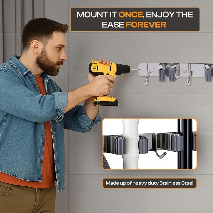 Heavy-Duty Stainless-Steel Broom Holder Wall Mount - Image 8