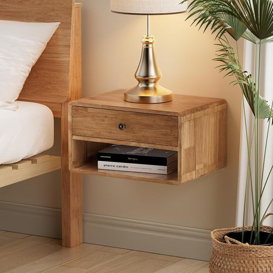 COZAYH Farmhouse Rubber Wood Floating Nightstand by COZAYH