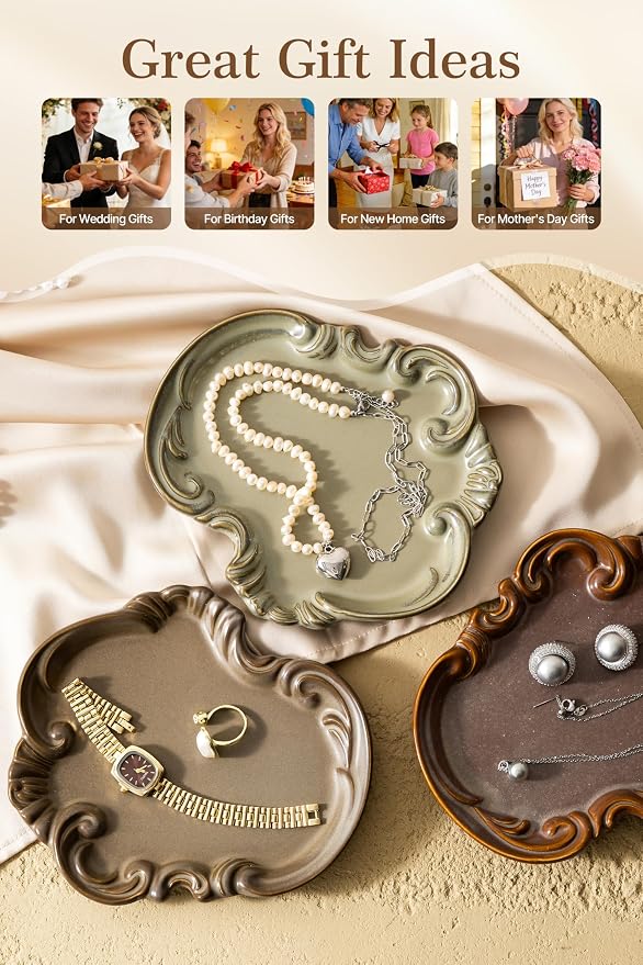 LYEOBOH Jewelry Dish Tray, Ceramic Jewelry Dish, Key Bowl, Decorative Plate - Image 7