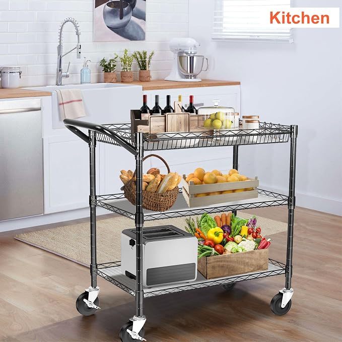 BolDuck Heavy Duty Utility Cart, 990Lbs Capacity 3 Tier Rolling Carts - Image 3