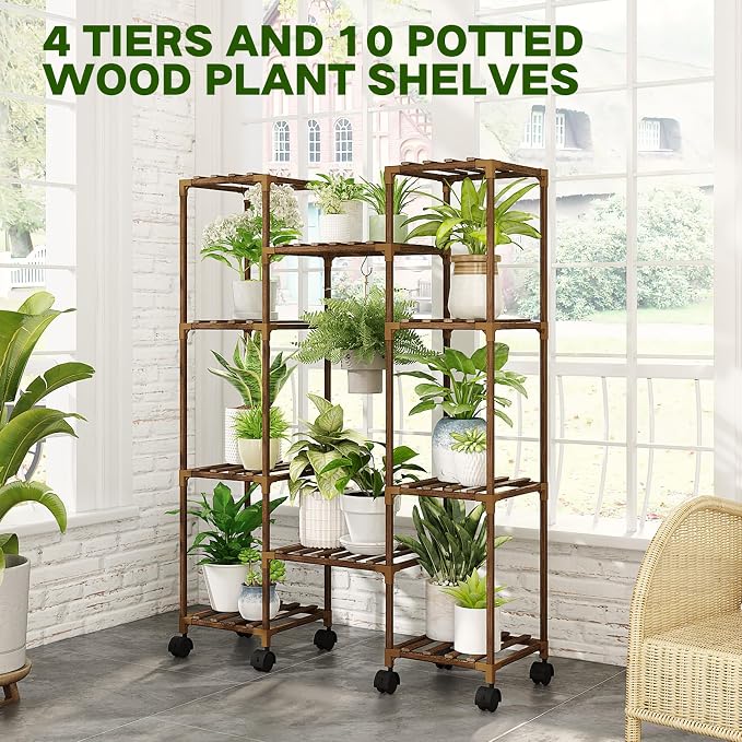 GENTINGBRO Plant Stand with Wheels Outdoor Indoor Hanging Plant Shelf - Image 7