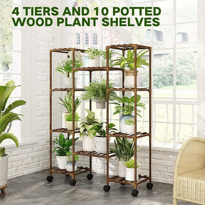 GENTINGBRO Plant Stand with Wheels Outdoor Indoor Hanging Plant Shelf - Image 7