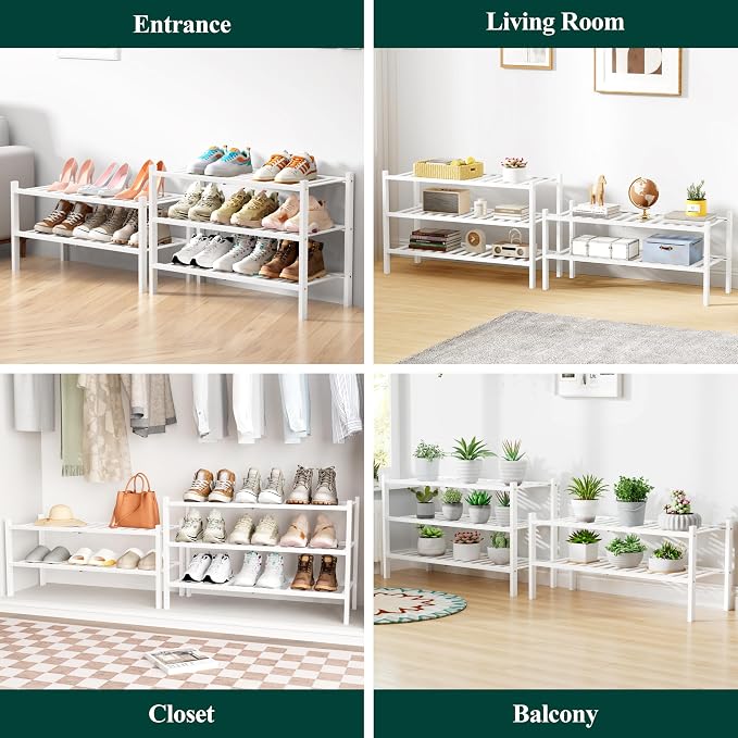 Smiry Bamboo Shoe Rack for Closet, 6 Tier Wooden Stackable Shoe Organizer - Image 7