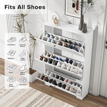 Nicetree Shoe Cabinet with 3 Flip Drawers, Modern Entryway Organizer, - Image 3