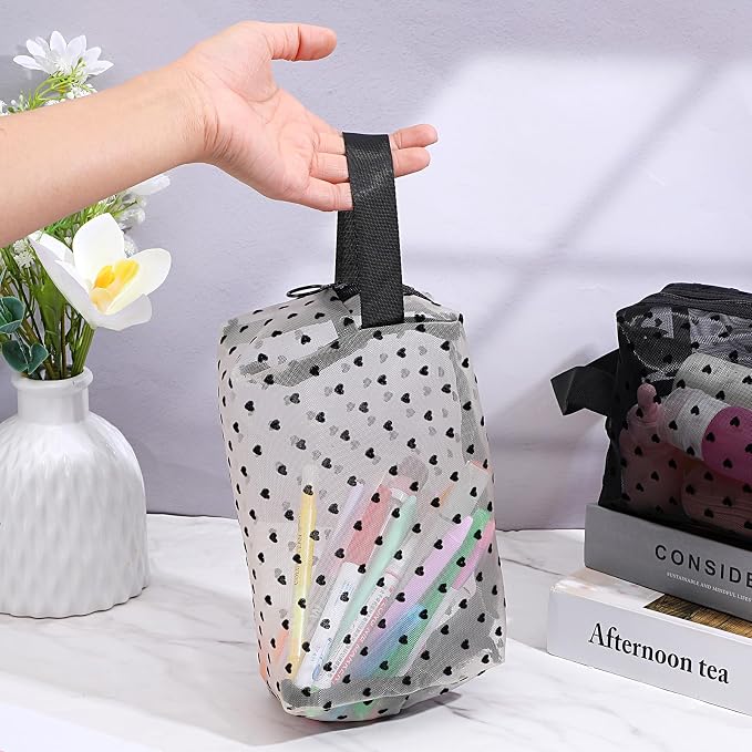4 PCS Heart Printed Mesh Makeup Bag Set - Image 5