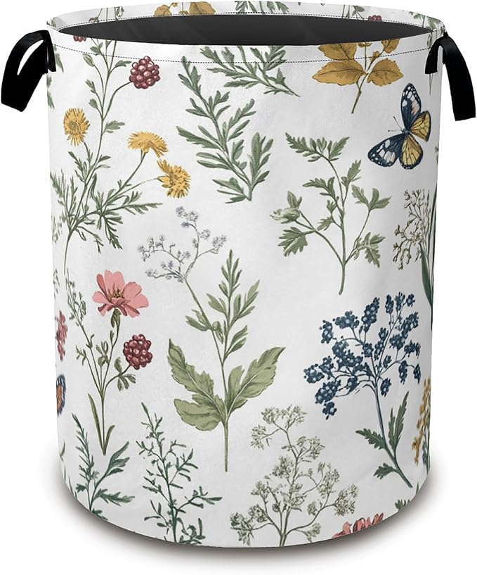 Beautiful Floral Laundry Hamper, Collapsible Laundry Baskets, Flowers Butterfly by Unknown