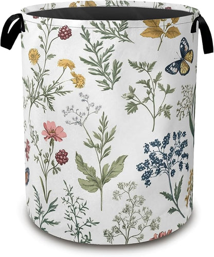 Beautiful Floral Laundry Hamper, Collapsible Laundry Baskets, Flowers Butterfly by Unknown