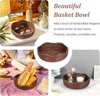 Hipiwe 10" Round Key Tray for Entryway Table Handwoven Wicker Basket Bowl | - Image 5
