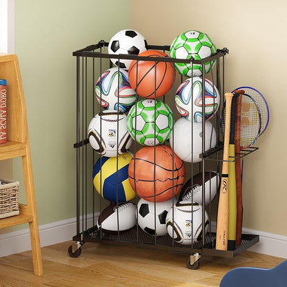 Garage Ball Storage With Baseball & Badminton Holder: Floor Sports Equipment by Hencawima
